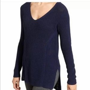 Athleta Highline V Neck Sweater Navy Blue